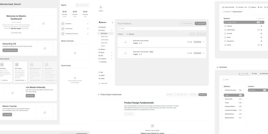 learning management system wireframes