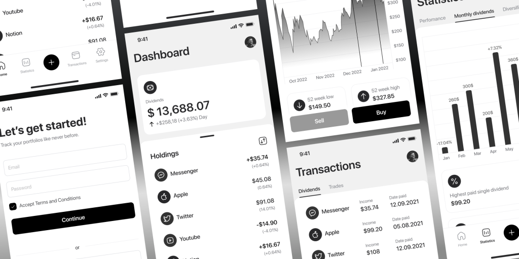 Stock market trading app development at Rewisoft. Example of investment portfolios