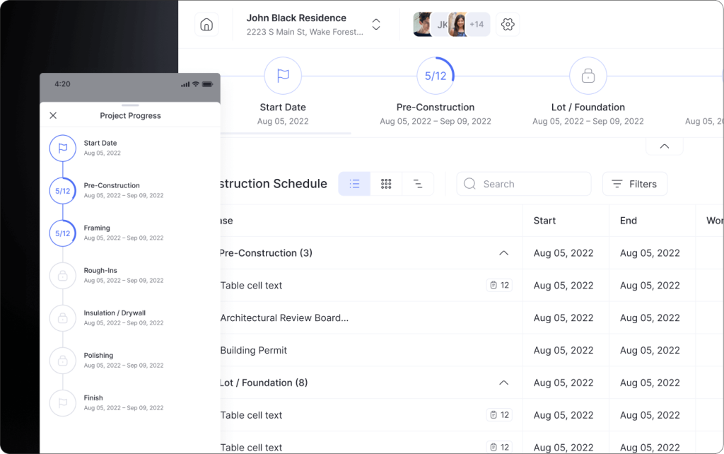 progress tracker feature for custom home builders